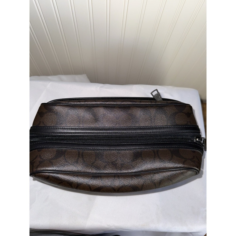 COACH Signature Toiletry Travel Bag Dopp Kit Pouch Coated Canvas Walnut Black - Picture 2 of 16